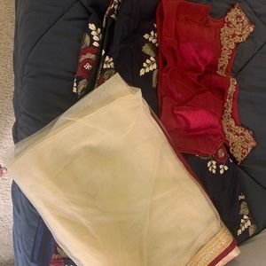 Blue and red off the shoulder lehenga choli